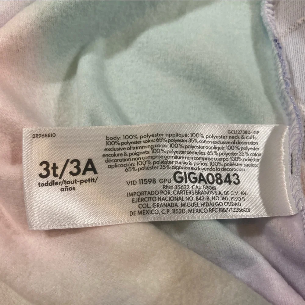 Carter’s Girls Footed Fleece Pajamas Pastel Pink Purple Dinosaur Size 3T